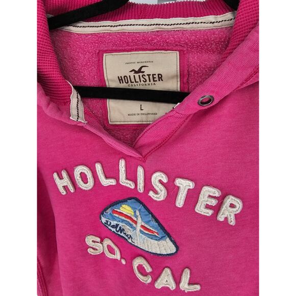 Y2K Hollister Women's Long Sleeve Ruffle Pink Embroidered V-neck Hoodie Size L - Picture 3 of 4